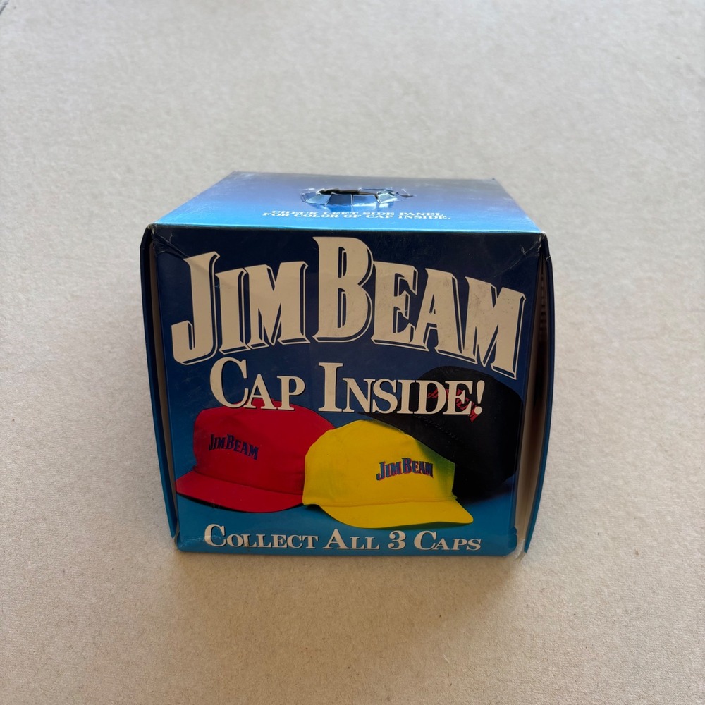 Vintage 90s Jim Beam Hat Cap Inside Box Black Bourbon Whiskey Merch